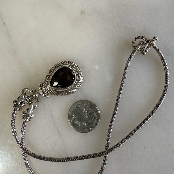 18 inch SS and 18k gold with Smokey topaz necklace -41 grams - Picture 3 of 7